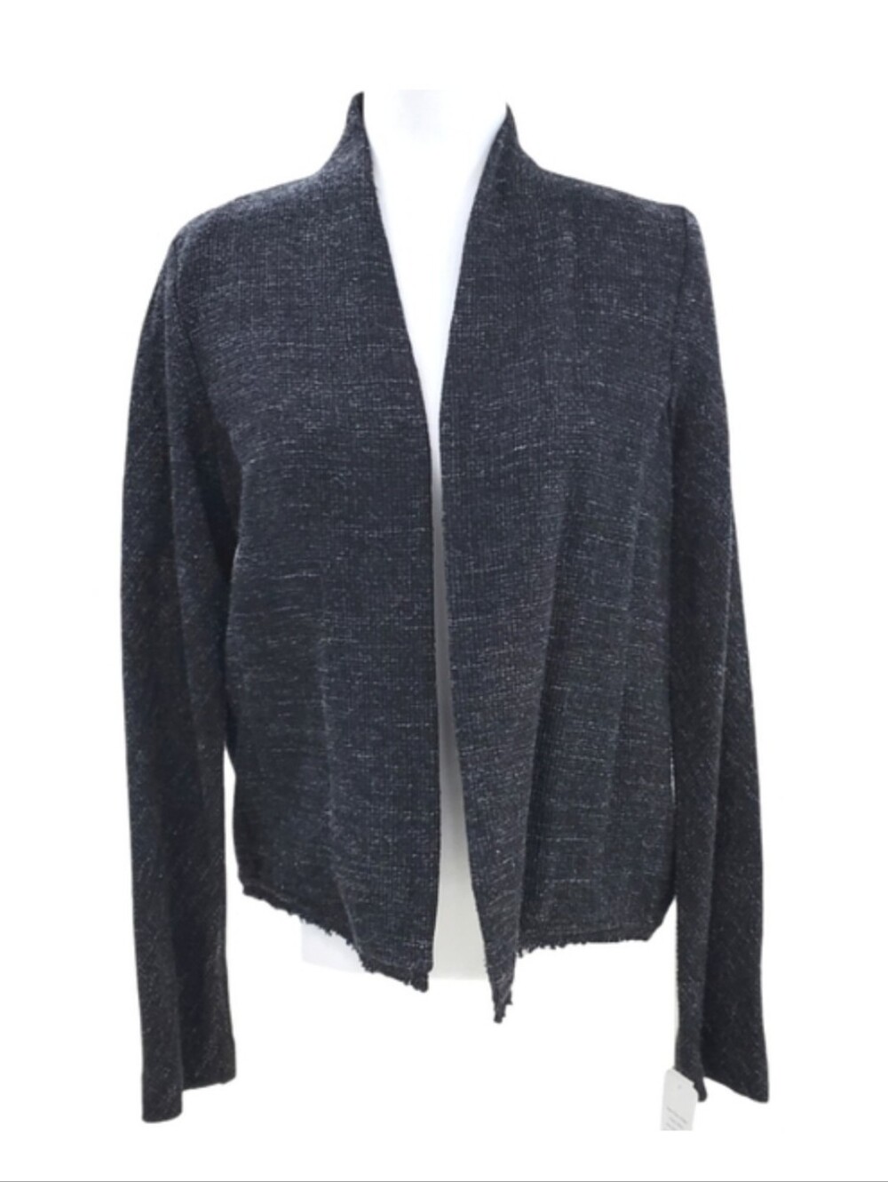 Eileen Fisher linen blend blazer women's medium charcoal washed tweed raw edge
